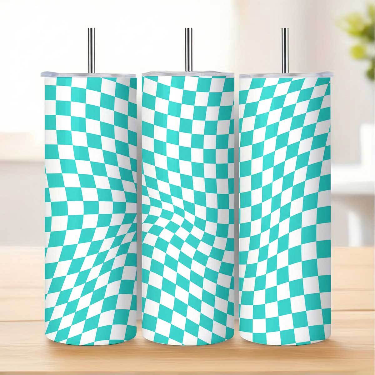 1pc 20oz Teal And White Checke - đánh giá và giá Tumbler 20Oz White